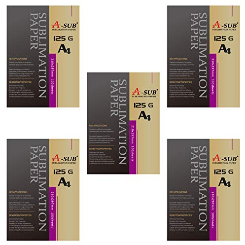 A-SUB Sublimationspapier A4, 210x297 mm, 500 Blatt, 125 g/m², kompatibel mit EPSON, SAWGRASS, RICOH, Brother Sublimationsdruckern