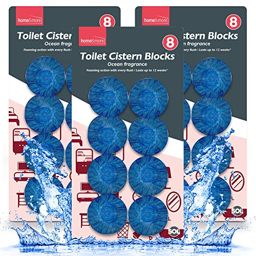 24pk x 50g Toilet Blocks for Cisterns, Blue Ocean Scent Freshener Tablets Cleaners, Powerful Inside Rim and Bowl Cleaning, Long-Lasting Fragrance, Prevents Limescale, and Effectively Fights Odours
