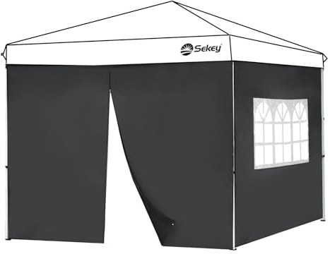 Sekey Lot de 2 Rideaux de Tonnelle de Jardin 3x3 avec Fenêtres et Fermeture à Glissière, Panneaux Latéraux pour Tonnelle Pliante Imperméable, Noir