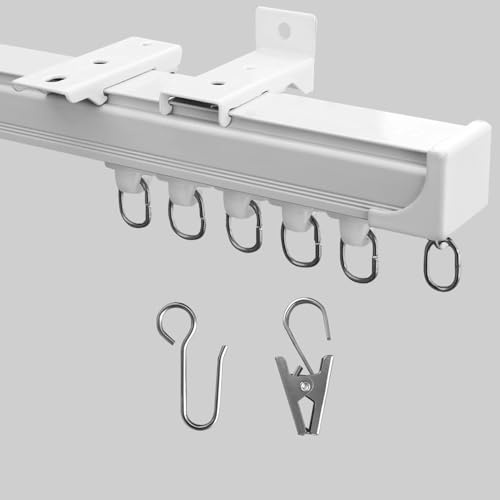 MaKefeile Ceiling Curtain Track, Heavy Duty Curtain Tracks System for Room Divider, Wall Mount Sliding Curtain Rail with Clip and Hooks Set for Living Room, Bedroom, Shower, Outdoor, White, 3ft-6ft