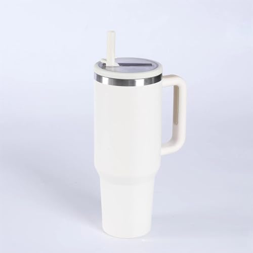 Adventure Tumlare med handtag och sugrör, 1 182 ml (40 oz), No Moq-resemugg i 304 rostfritt stål, BPA-fri stor mug (New versio white)
