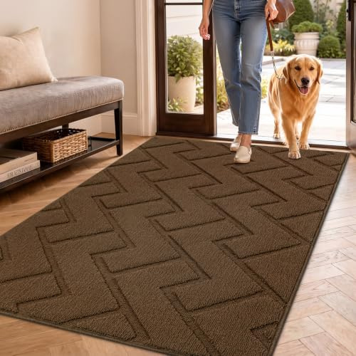 Biscpro Door Mat, 90x150cm DoorMat Indoor Washable, Doormat Indoor Dirt Trapper Non-slip,Absorbent Inside Entrance Rug Mat for Entryway,Patio,Garden,Laundry Room,Pets - Dark Brown