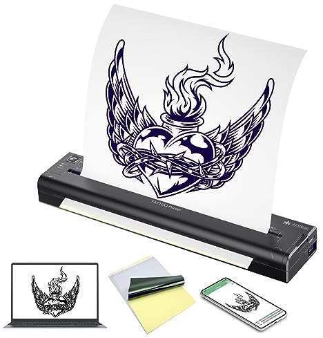 BIOMASER Termocopiadora Tattoo Bluetooth Impresora térmica Máquina de transferencia de tatuajes, Impresora Móvil Portátil (tattoo printer +15pcs tattoo paper)