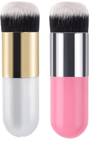 Foundation Pinsel Make Reisepuderpinsel für Rouge, Bronzer, zum Polieren, makellose Puderkosmetik, tragbarer Gesichts-Rougepinsel mit Abdeckung(2er-Pack)