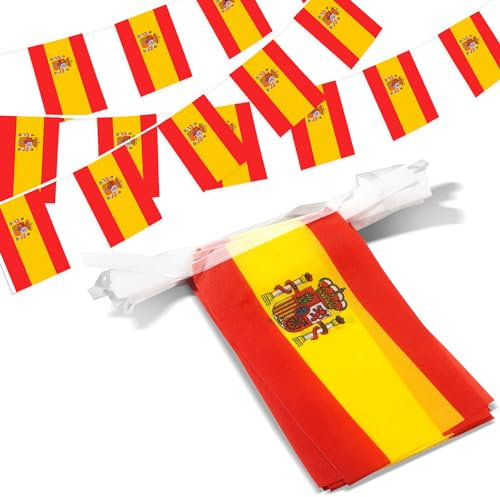 Anley Spain String Flag Vimpelbanderoller, Patriotiska evenemang 12 oktober Nationaldagsdekoration Sportbarer - 33 fot 38 flaggor