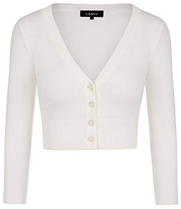MINTLIMIT Womens Cardigans 3/4 Sleeve Knitted Cropped Cardigan with Four Buttons Vintage Dress Cover Up Buttons Down Bolero Shrug