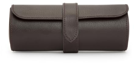 WOLF Blake Watch Roll with Capsule, Brown - Holds Up to Three Watches - Smooth Leather, Ultra-Suede Lining, Snap Closure - Includes Two Watch Guards