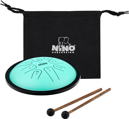 Nino Percussion Steel Tongue Drum - Stahlzungentrommel mit 8 Zungen für Kinder ab 5 Jahren - G-Minor - Durchmesser 7 Zoll - Stahl, Mintgrün (NINO982)