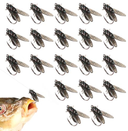 20 Stück Fliegenfischen Köder, Schwarze Fliegenfischköder mit Haken Bionischer Fliegenfischköder Weicher Flexibler Kunstköder für Barsch, Forelle, Hecht, Salzwasser, Süßwasser, Angelfreunde
