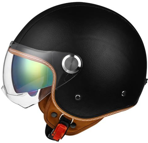 Jethelm mit Doppelvisier, Retro Motorrad Roller Helm mit DOT/ECE-Zugelassen, Vintage Deutsche Motorrad Halbschalenhelm Motorradhelm Herren Damen Rollerhelm für Motoroller Vespa