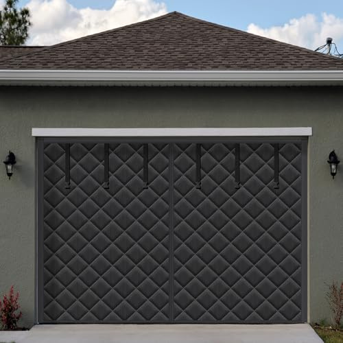 Tingjoo 9 x 7 ft Garage Door Screen Insulation Kit Magnetic Thermal Insulated Door Screen Garage Winter Doors Curtain for Carport Blanket Weatherproof, Windproof, Soundproof