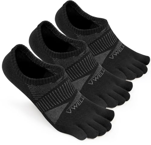 VWELL No Show Toe Socks for Men Women COOLMAX Five Finger Socks Athletic Running Ankle Low Cut 5 Toe Socks (3Pairs)
