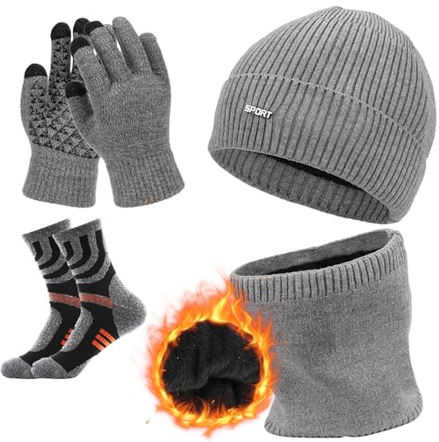Aicerous® Homme Hiver Chaud Bonnet Écharpe et Gants à Écran Tactiles, Bonnet Chaud Hiver pour Hommes et Femmes, Doublure polaire, doux pour la peau, Ensemble chaud d'hiver 3 en 1 (Gray)