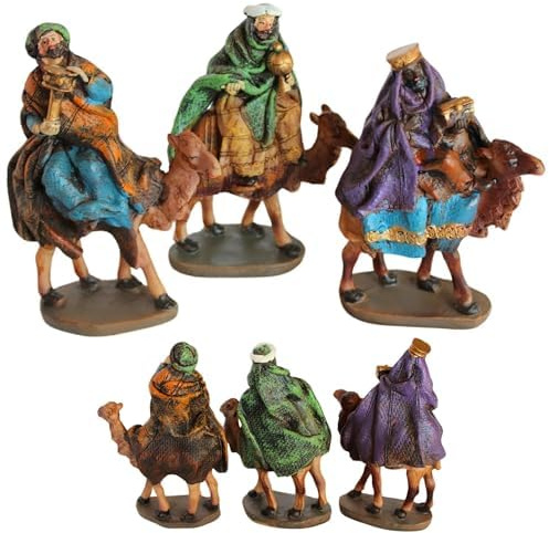 Figuras Reyes Magos Belen como Figuras Belen Navidad 14 cm. 3 Reyes Magos con Camellos para Belenes De Navidad. Completa Tu Portal De Belen con Las Tres Figuritas De Los Reyes Magos. (Marrón)