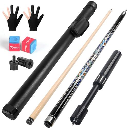 Kmise Professional Stecca da Biliardo, Stecche da 18, 19, 20oz in Acero Canadese, Asta a Bassa Deflessione con Estensione Telescopica in Fibra di Carbonio (20OZ, Blu&Porpora)