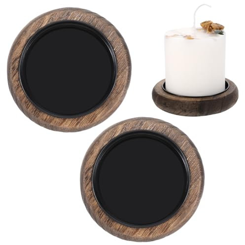 Thinp 2 Stück Kerzenteller,Holz Kerzenuntersetzer,Runde Untersetzer für Kerzen,Kerzenuntersetzer Holz Rund,Eisen Kerzenplatte,Kerzenuntersetzer Tablett,für Taufkerzen Stumpenkerzen Haus Dekotablett