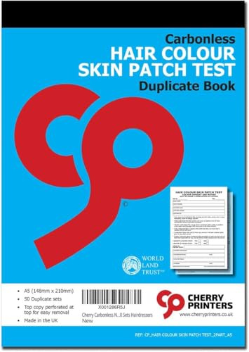 Cherry Hair Colour Skin Patch 2 stycken hudfärgstestböcker A5 (148 mm x 210 mm) 50 uppsättningar kolfria dubbletter top copy perforerad allergitestanteckningsbok för hårfärg