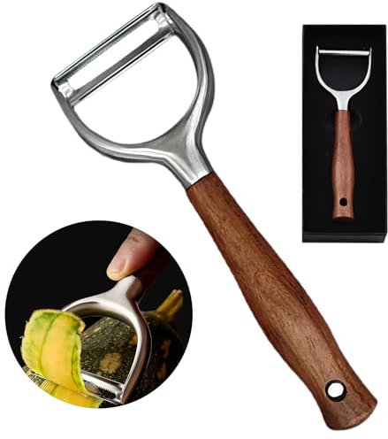 Laoxiongtou Pelador profesional de verduras, pelador para cocina, ultra afilado, acero inoxidable 304, hoja duradera, pelador rápido, manzana, zanahoria, patata, mango ergonómico de madera