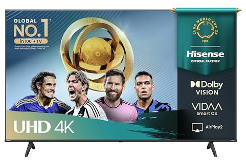 Hisense Smart TV 43 4K Ultra HD 2025 43A6Q, Smart TV VIDAA U8, Dolby Vision, HDR 10, Game Mode Plus, Alexa Built-in, VIDAA Voice, Tuner DVB-T2/S2 HEVC 10, lativù 4K, 43'', 2025 LED