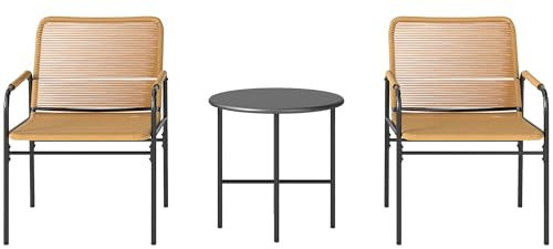 Outsunny 3-TLG. Rattan Bistroset, Sitzgruppe, Gartengarnitur mit 2 Gartensesseln, Couchtisch, Balkonmöbel-Set für Garten, Terrasse, Stahl, Gelb
