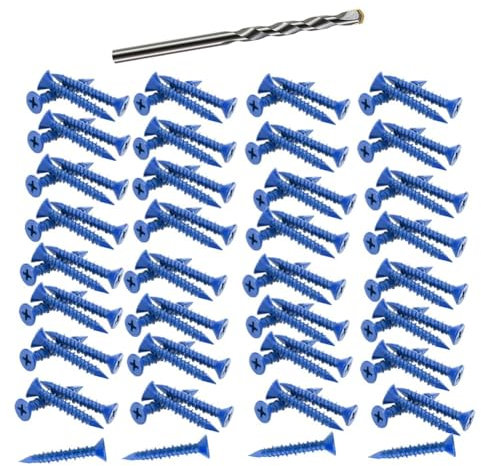 Knoruley 100 Pezzi 3/16 Pollici X1-1/4 Vite di Ancoraggio per Calcestruzzo Testa Piatta Blu per Ancoraggio A Muratura, Blocchi o Stucco