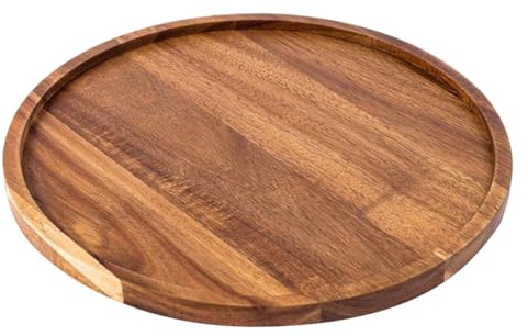 Large Round Acacia Wood Tray Coffee Table Wood Plate Wooden Appetizer Charcuterie Board Rustic Farmhouse Candle Holder Vintage Style Jewelry Plate Decorative Wooden Serving Tray 25 cm