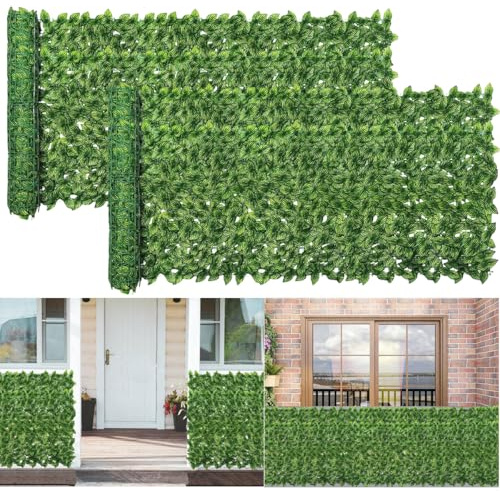 Decorative Artificial Ivy Fence Screening,0.5m x 6m (2pcs-0.5x3m) Garden Fence Faux Leaf Hedge,Privacy Fencing Ivy Screen Panel,Leaf Trellis for Decking Wall Balcony Indoor Outdoor-Watermelon Leaf