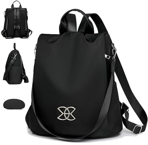 Stöldskyddsryggsäck för kvinnor – 33 x 28 x 16 cm Oxford-tyg, lätt vardaglig skolväska, låsbart huvudfack med dragkedja | rese-axelpaket för camping picknick utomhus, lätt resväska S, Svart, Refer to