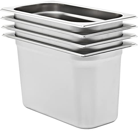 LoogCape Gastronormbehållare 4 stycken GN 1/3 rostfritt stål 200 mm stapelbar för professionellt kök, buffé, catering, restaurang, hotell, fest, bain-Marie, chafing-dish, matvärmare, rechaud
