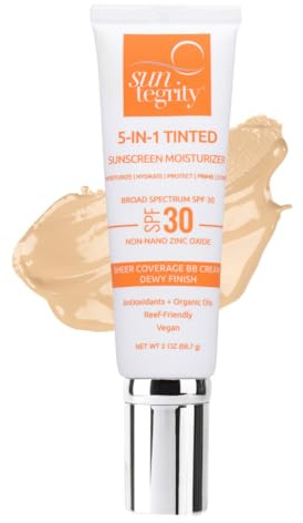 Suntegrity Tinted 5 in 1 Mineral Sunscreen for Face (SPF 30-2 oz) - Light | BB Cream Moisturizer with Physical UVA/UVB Broad Spectrum Protection | Safe for Sensitive Skin