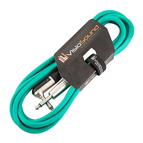 VisioSound Guitar Lead 6.35mm 1/4 Mono Jack to Angled Jack/Instrument Cable / 6 Colours 3m Green