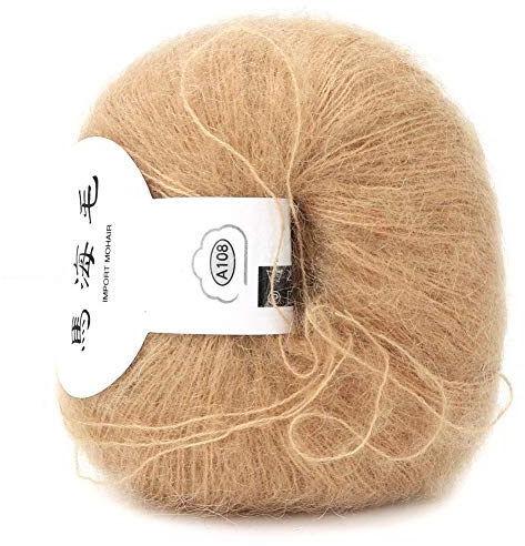 Filato di lana per maglieria Morbido mohair lavorato a maglia Angora lungo filato di lana Sciarpa fai-da-te Filo all'uncinetto Forniture (con uncinetto)(cachi) Knitting Tools
