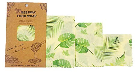Beeswax Food Wraps, Reusable Beeswax Wraps Food Storage Wraps,Set of 3 (Light Green Leaves)
