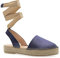 Emmanuela Alpargatas de Piel, Zapatos de Verano con Cordones de cuña Media para Mujer, Alpargatas Totalmente Hechas a Mano y Cosidas a Mano en Grecia, Azul/Patchwork, 37 EU