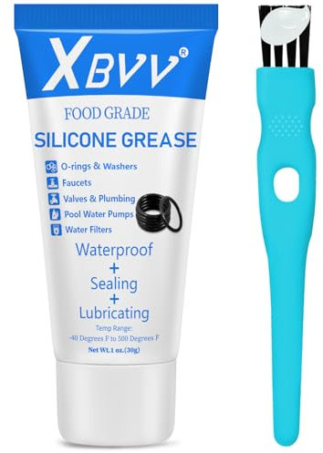 XBVV Grasa lubricante de silicona para fontanería, para grifos, válvulas, juntas tóricas, arandelas de goma, paquete de 1, tubo de 1 oz con cepillo.