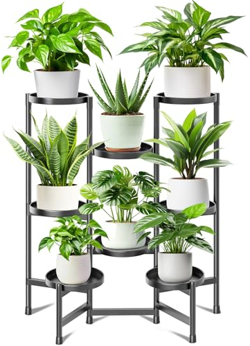 Giyiprpi Metall Pflanzenständer Blumentopfständer, Mehrstöckig Pflanzenregal Blumenregal Pflanzentreppen für Zimmerecke, Wohnzimmer, Balkon, Terrasse, Hof (8 Lagiges, Schwarz)