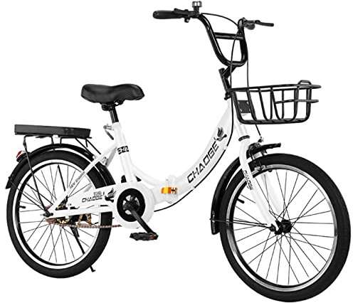AUVNQDUC Vélo Pliant Adultes, vélo Pliant monovitesse de 20 Pouces avec siège arrière pour la Ville et Le Camping,Blanc