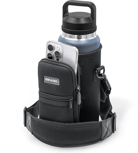 ENCASED Sac Isotherme pour Gourde Yeti Rambler 36oz – Housse de Transport avec Grande Poche de Rangement, poignée et bandoulière rembourrée – Étui de Voyage pour téléphone et Accessoires (néoprène)