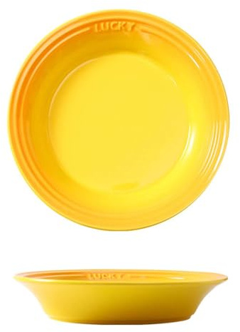 Ceramic Porcelain Pasta Bowls, 8 Plate Bowls, Serving Plates, Low Bowls Dishes, Pasta/Soup Serving Bowls Larg-Yellow-Set of 2