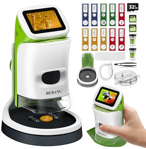 Miniscopio de mano desmontable para niños, pantalla HD 4K de 2 pulgadas, microscopios digitales de juguete de bolsillo 1000X para niños y niñas de 4 a 12 años, kit de tallo científico portátil con