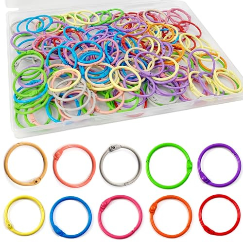 GXXMEI 130PCS 1 1/5 Inch Colorful Loose Leaf Binder Rings Metal Office Book Rings Paper Rings for Index Cards Flashcards Notebook, Keychain Key Rings Binder Rings for Office School Home, 10Colors