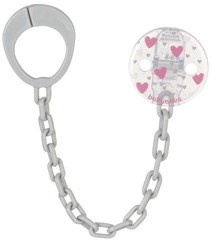 babynova Schnullerkette mit Clip - Schnullerhalter kompatibel mit Schnullern mit Ring - Kinderwagen Zubehör - BPA-frei - Rosa Herzen