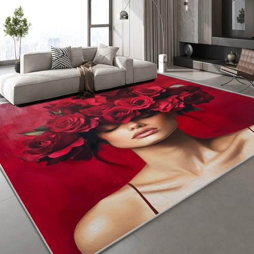 Generisch Teppich Wohnzimmer 160x230 cm Mädchen 3D Druck Rose Muster Teppich Kaschmirimitat Anti Rutsch Leicht zu reinigen Waschbare Rückseite für Wohn Arbeitsbereiche,Mietwohnungen