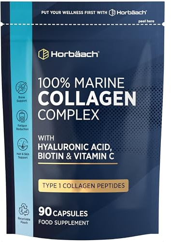 Marine Collagen Capsules with Hyaluronic Acid, Biotin & Vitamin C | Type 1 Collagen Peptides | 100% Marine | Supplement for Men & Women | 90 Count | by Horbaach