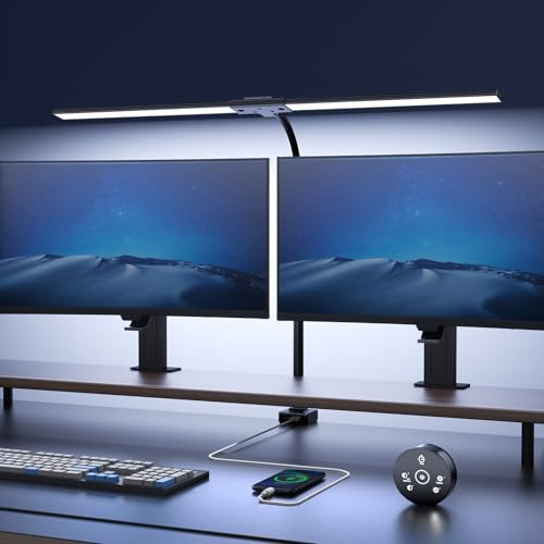 Desk Lamp 24W with Remote Control - 1500LM 80CM LED Desk Adjustable Flexible Light Reading Lamp with Clamp USB Charging Port for Study & Office, Black