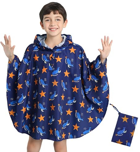 Keyck Poncho Impermeable Chubasquero Niño Niñas Transparente y Plegable Capa Lluvia con Capucha para Mochila, Ligero Chubasqueros Infantil para Escuela Ciclismo Viaje 6-10 Años, Ballena