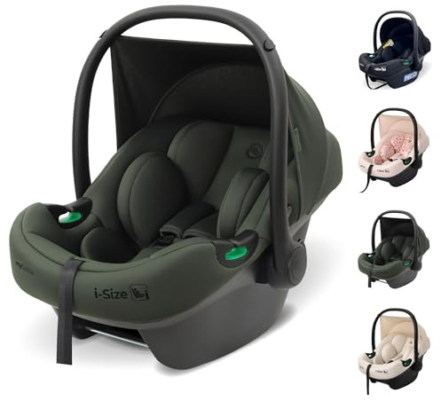 My Babiie MBCS02 i-Size Baby Car Seat - 40-87cm (Birth to 15 Months Approx.), R129, Group 0+, Lightweight Infant Carrier, Large Canopy, Newborn Insert, Adjustable Headrest - Forest Green