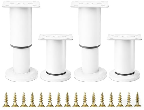 Pieds de meubles réglables en 4 pièces, 12-18 cm, pieds de meubles réglables, pieds de table de nivellement, pieds de meubles blancs réglables en hauteur, adaptés aux chaises, lits, canapés, armoires.