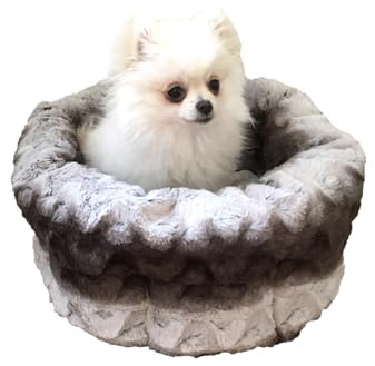 Rosewood 40 Winks Grey & Cream Snuggle Plush Round Bed, For Dogs & Cats, 40cm
