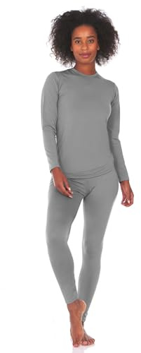 Thermajane Long Johns Thermal Underwear for Women Fleece Lined Base Layer Pajama Set Cold Weather (Medium, Grey)
